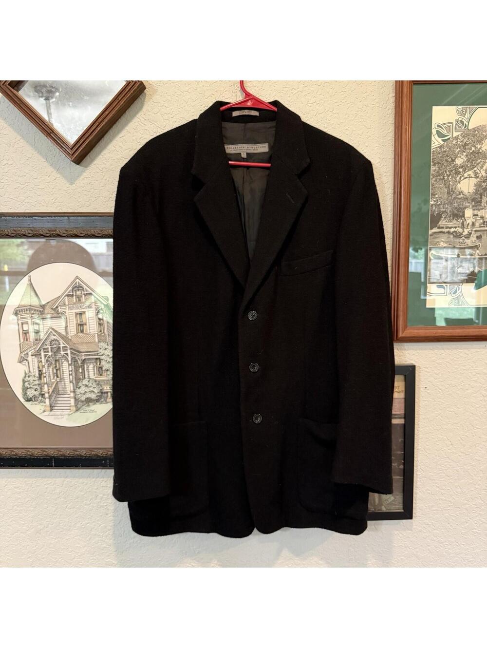 Le Collezioni Structure Black Sport Coat Men Size L Blazer 3 Button Wool Italy